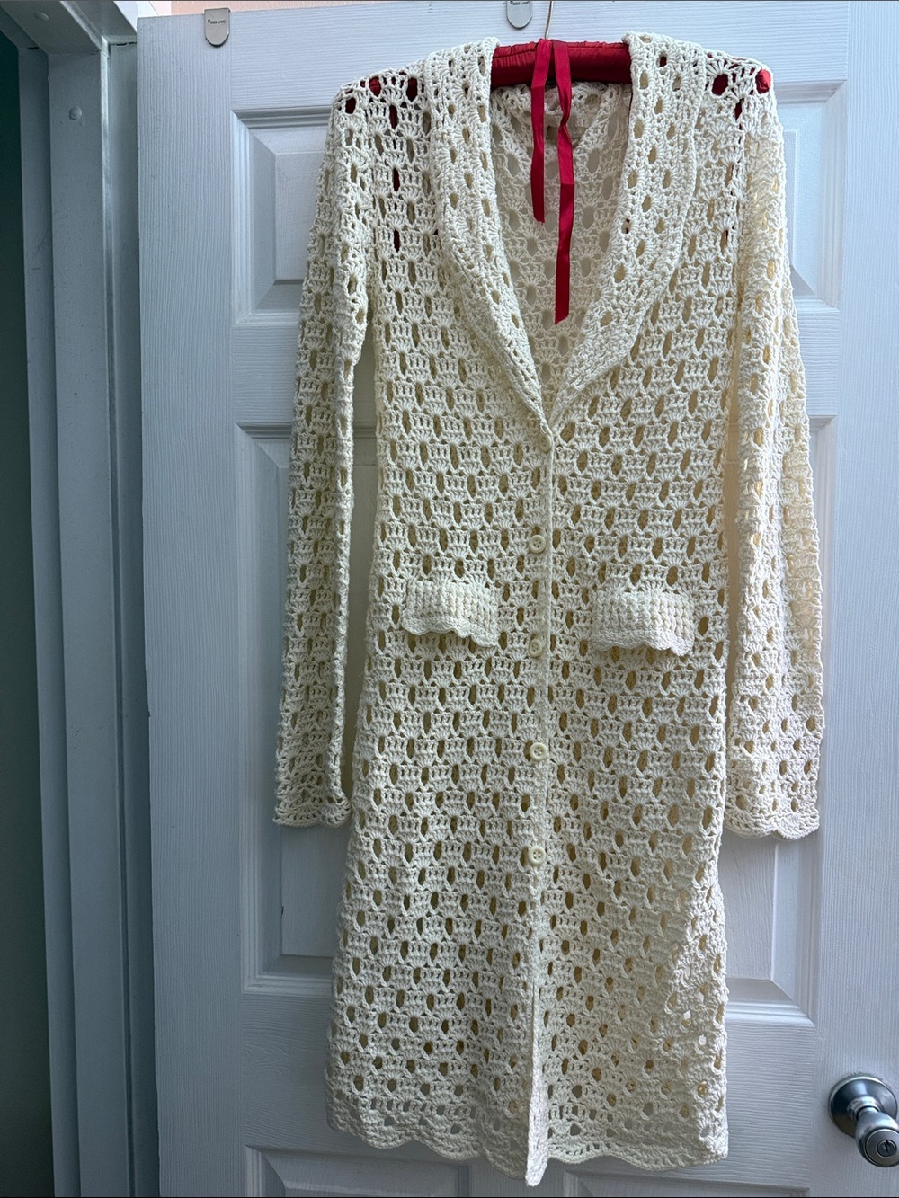 Forever 21 Cream Crochet Longline Cardigan